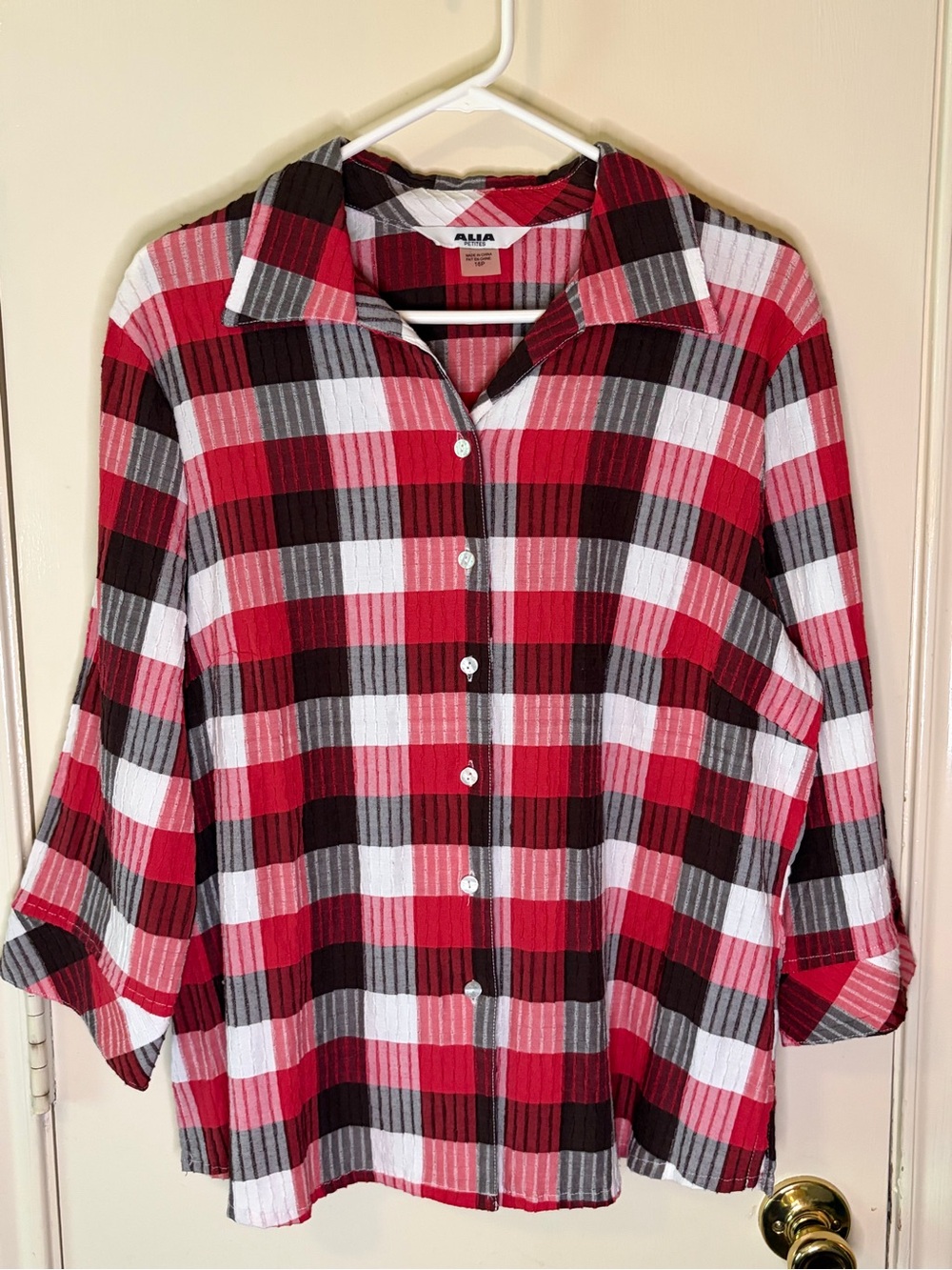 Alia Red Black White Plaid Button-Down Shirt